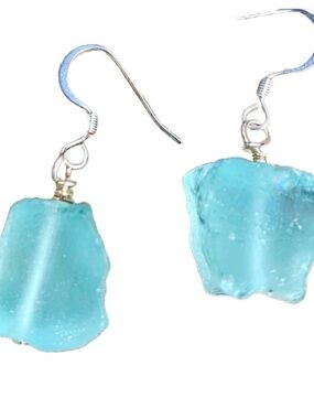 Aquamarine Genuine Earrings. Natural ruff cut. Very unique. Like a chunk of ice.